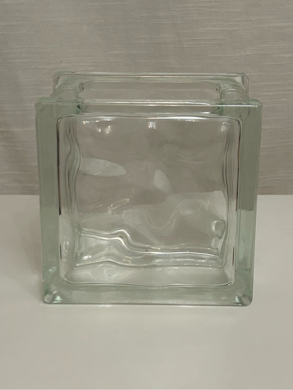 Vintage Circa 1960's Mid Century Clear Glass Square Block Vase